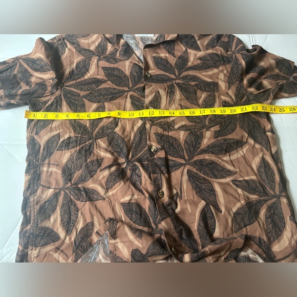 Men’s Shirt Short Sleeve Button Up Brown Leaf Print - Picture 5 of 6